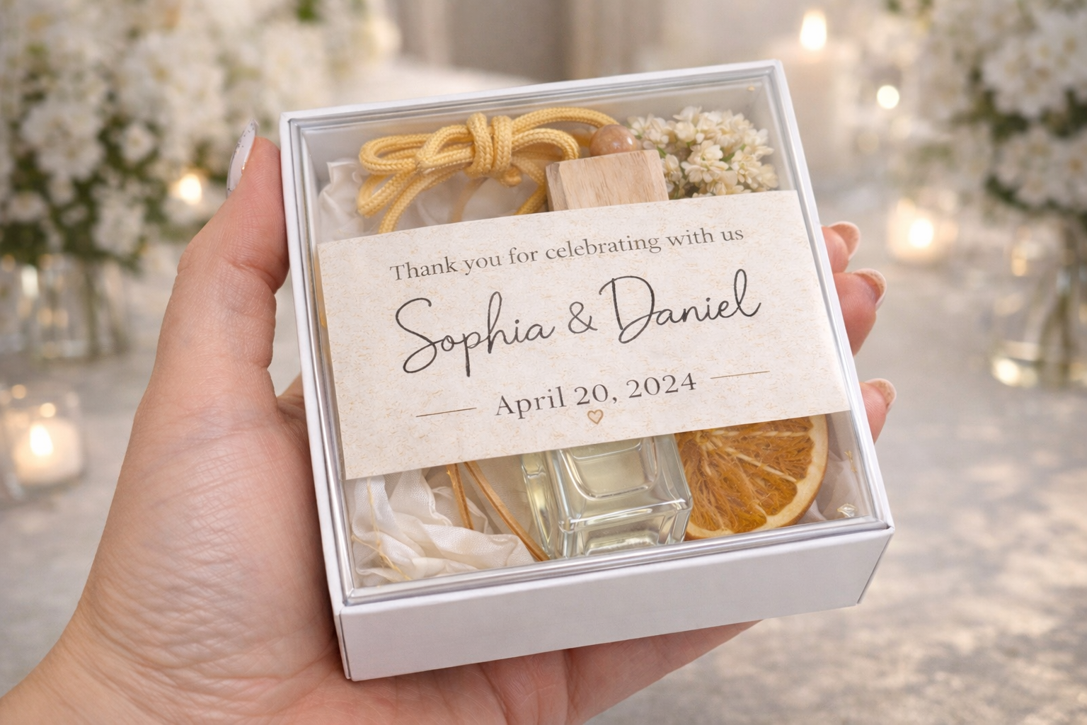 Personalized Car Diffuser Wedding Favors – Elegant Hanging Glass Favor