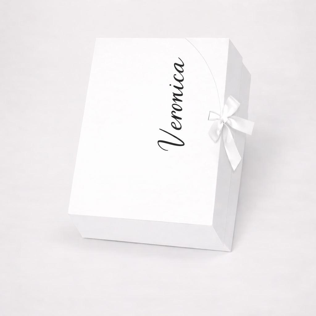 Maid of Honor proposal gift box with personalized name, white keepsake box and satin bow by Candle Club Company