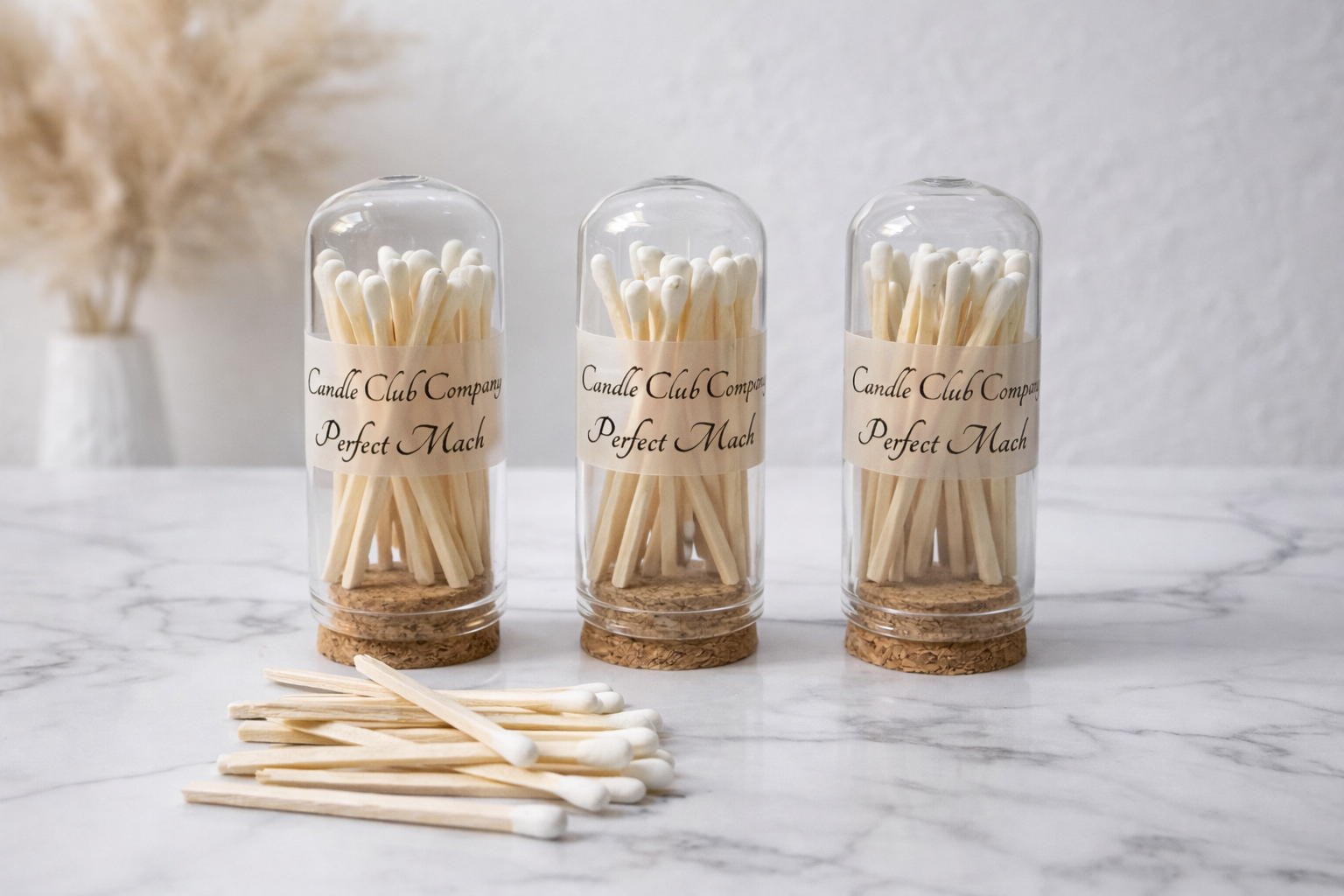Perfect Match candle matches in glass jar with cork base by Candle Club Company