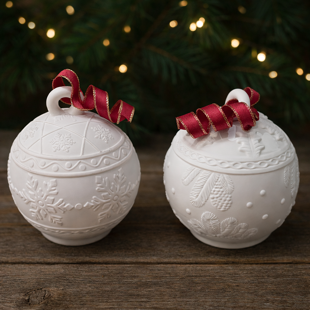 Handcrafted ornament glow candle made with soy wax, decorative holiday candle with embossed winter design