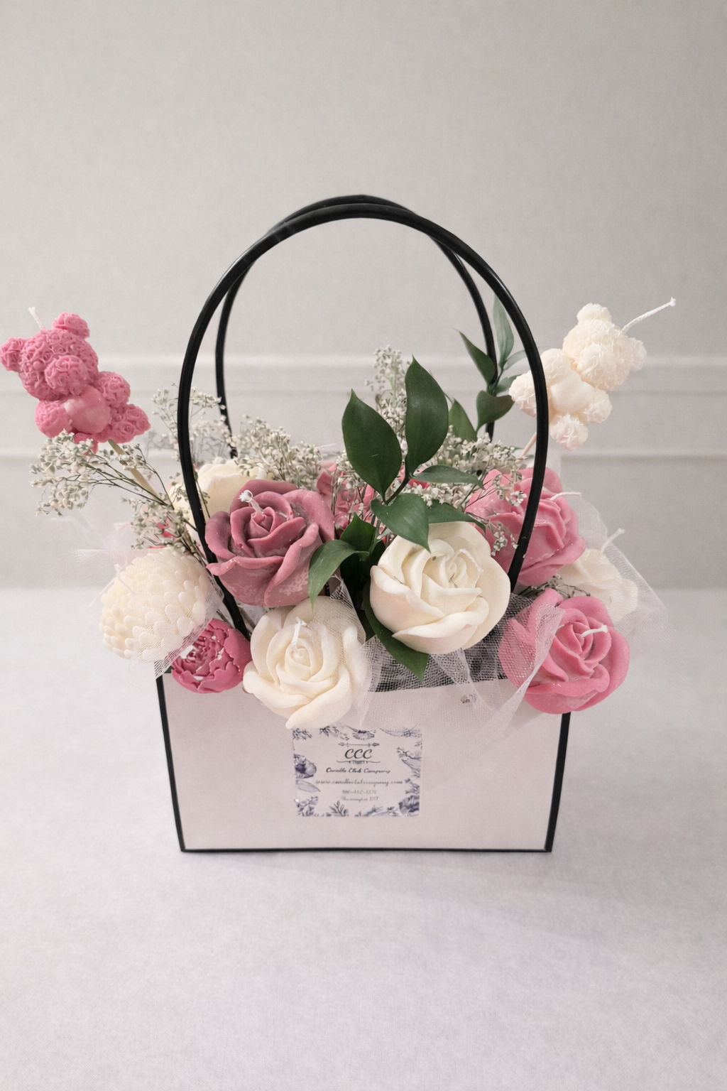 Pink rose candle bouquet handmade soy wax floral gift