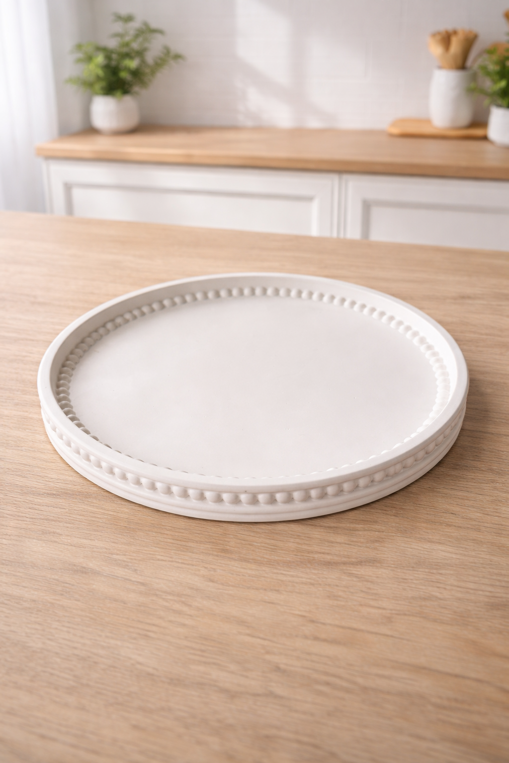 Decorative Beaded Candle Tray – White Display Tray for Home Décor