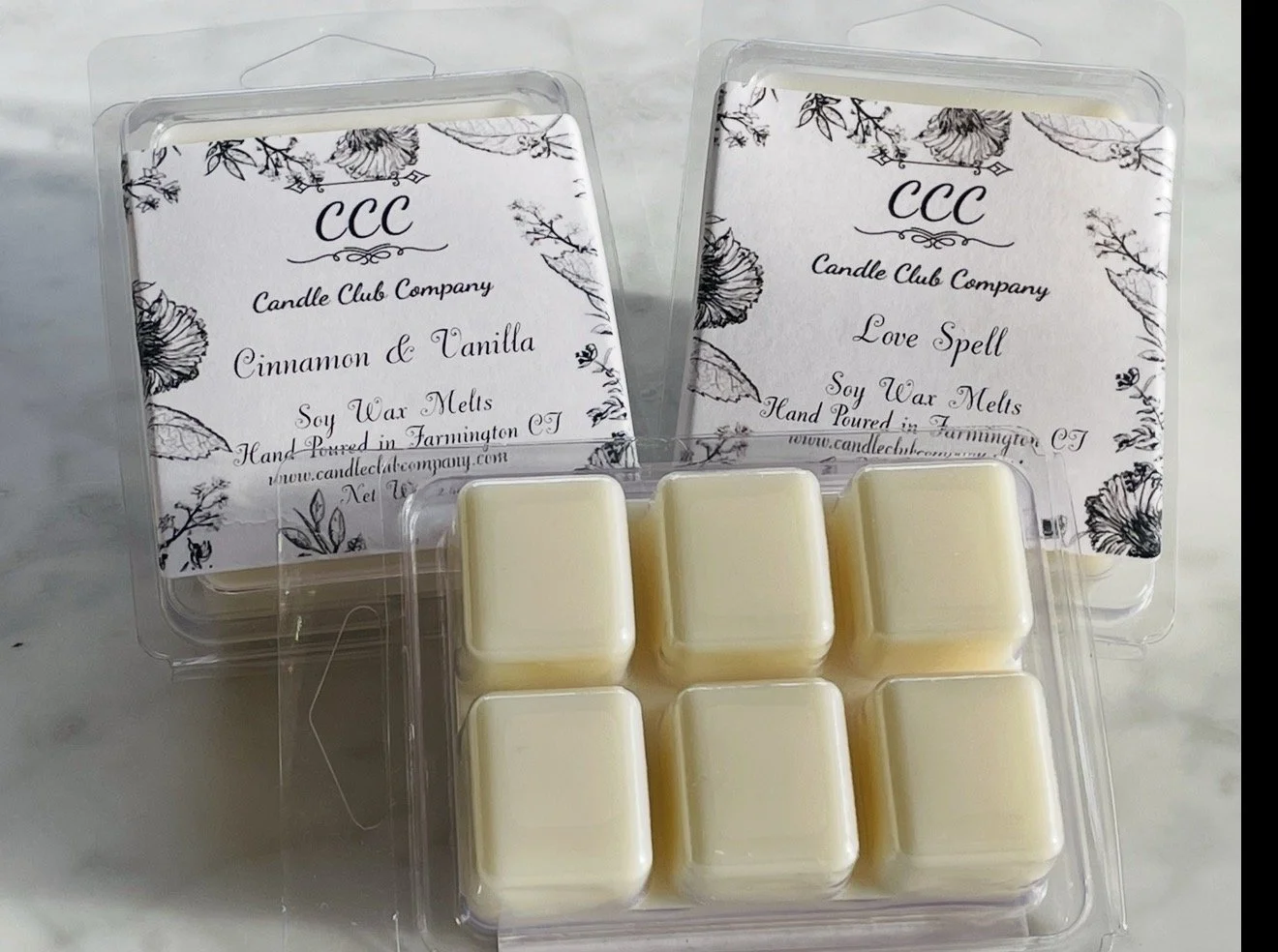 Luxury artisan wax melts made with clean-burning soy wax