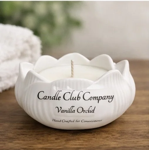 Lotus flower soy candle handcrafted in Connecticut by Candle Club Company luxury decorative candle