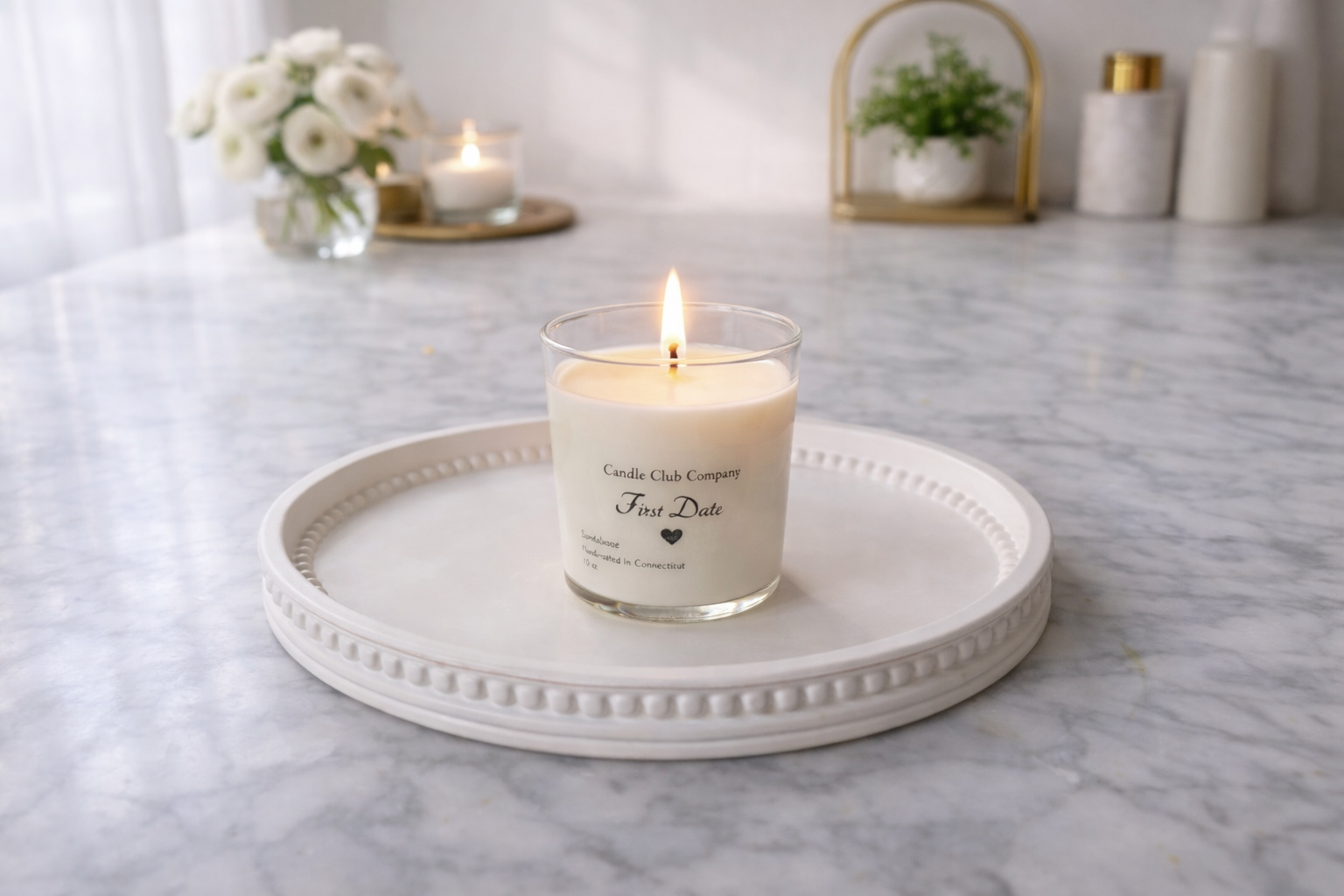 Minimal beaded candle tray handmade by Candle Club Company