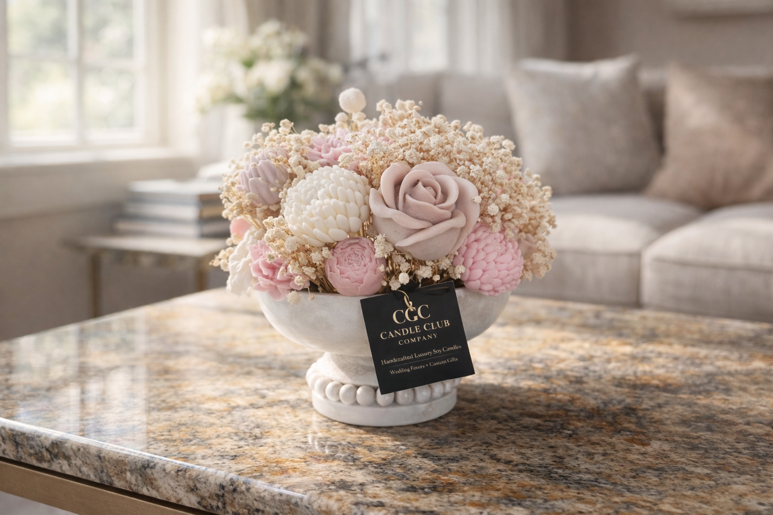 Gift-ready handmade soy candle bouquet by Candle Club Company, luxury floral candle arrangement in Connecticut