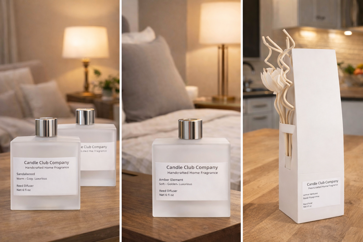 Flame-free home fragrance reed diffuser handmade by Candle Club Company