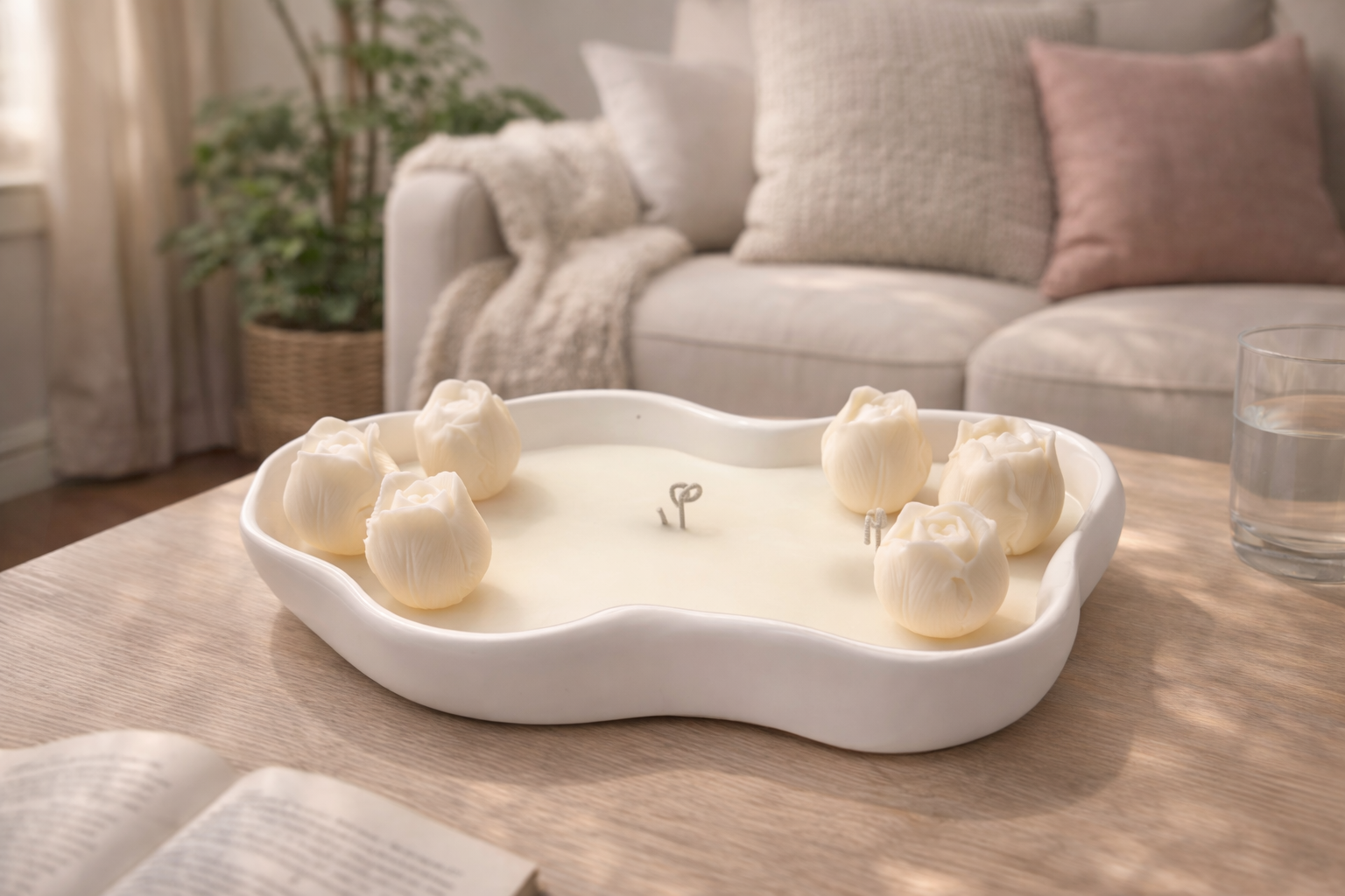 Ethereal Bloom tray candle handmade with soy wax in Connecticut