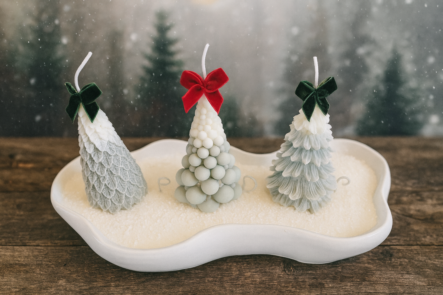 Christmas Village Tree Candle Set