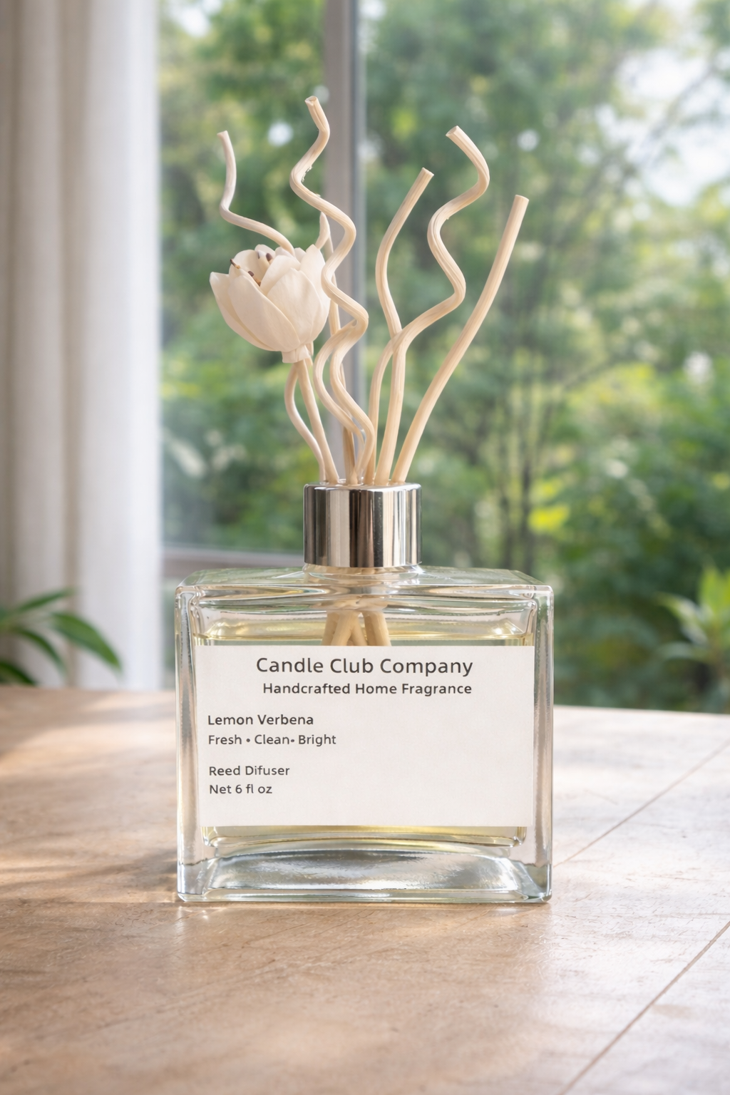 Timeless Frost reed diffuser label on frosted glass bottle