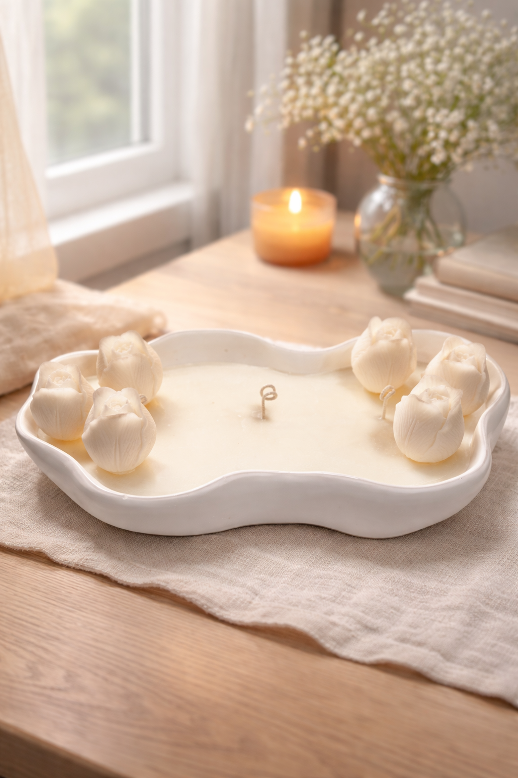 Luxury floral tray candle home decor