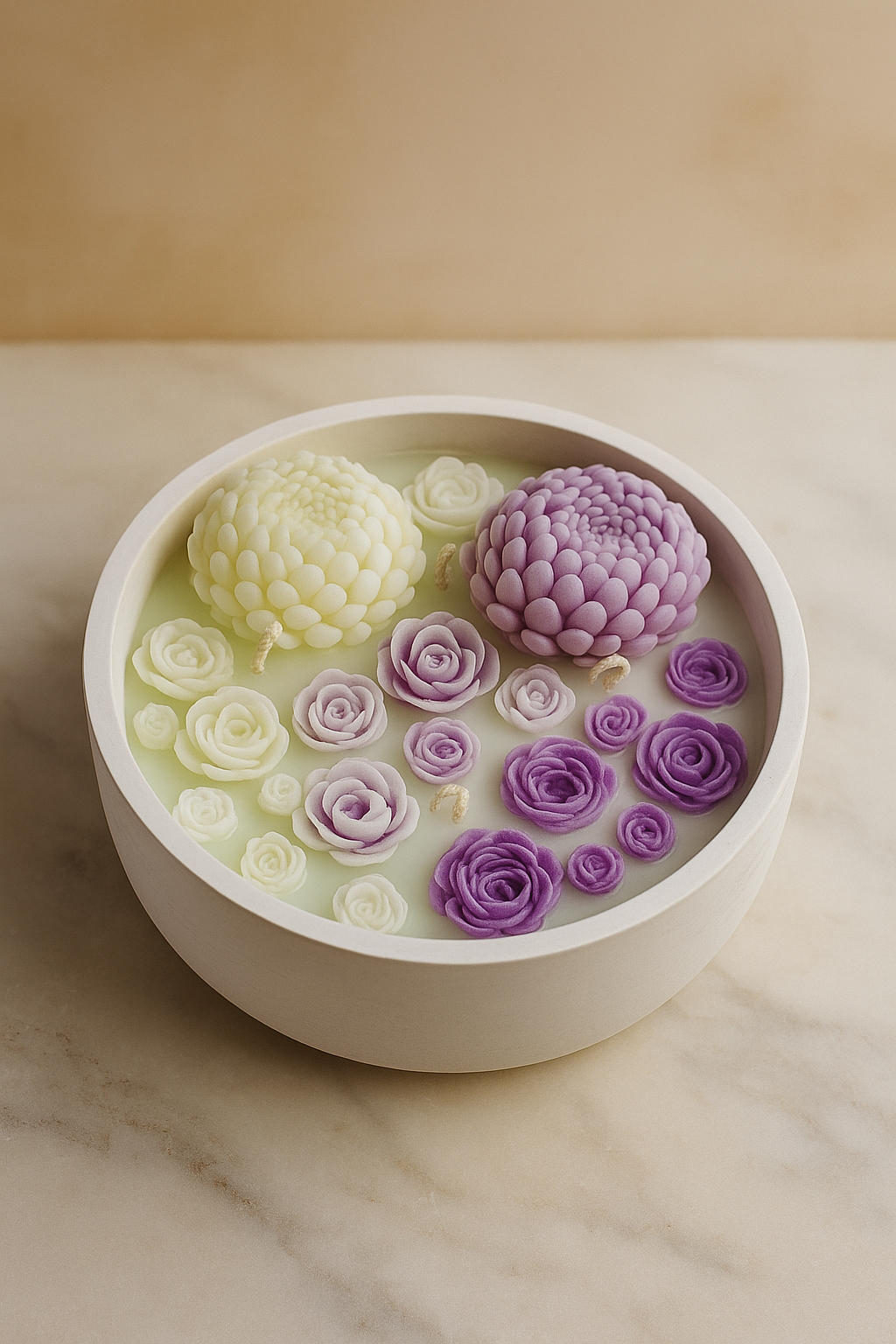 Floral garden candle bowl with sculpted wax flowers handmade in the USA