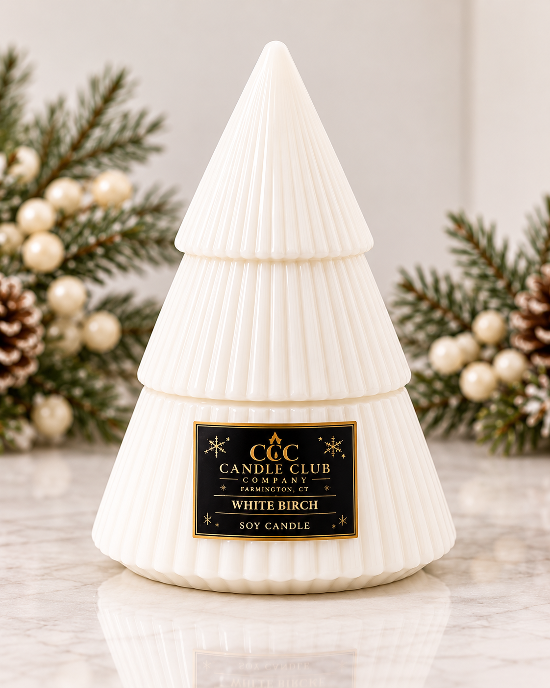 Winter White Evergreen Christmas Tree Candle by Candle Club Company