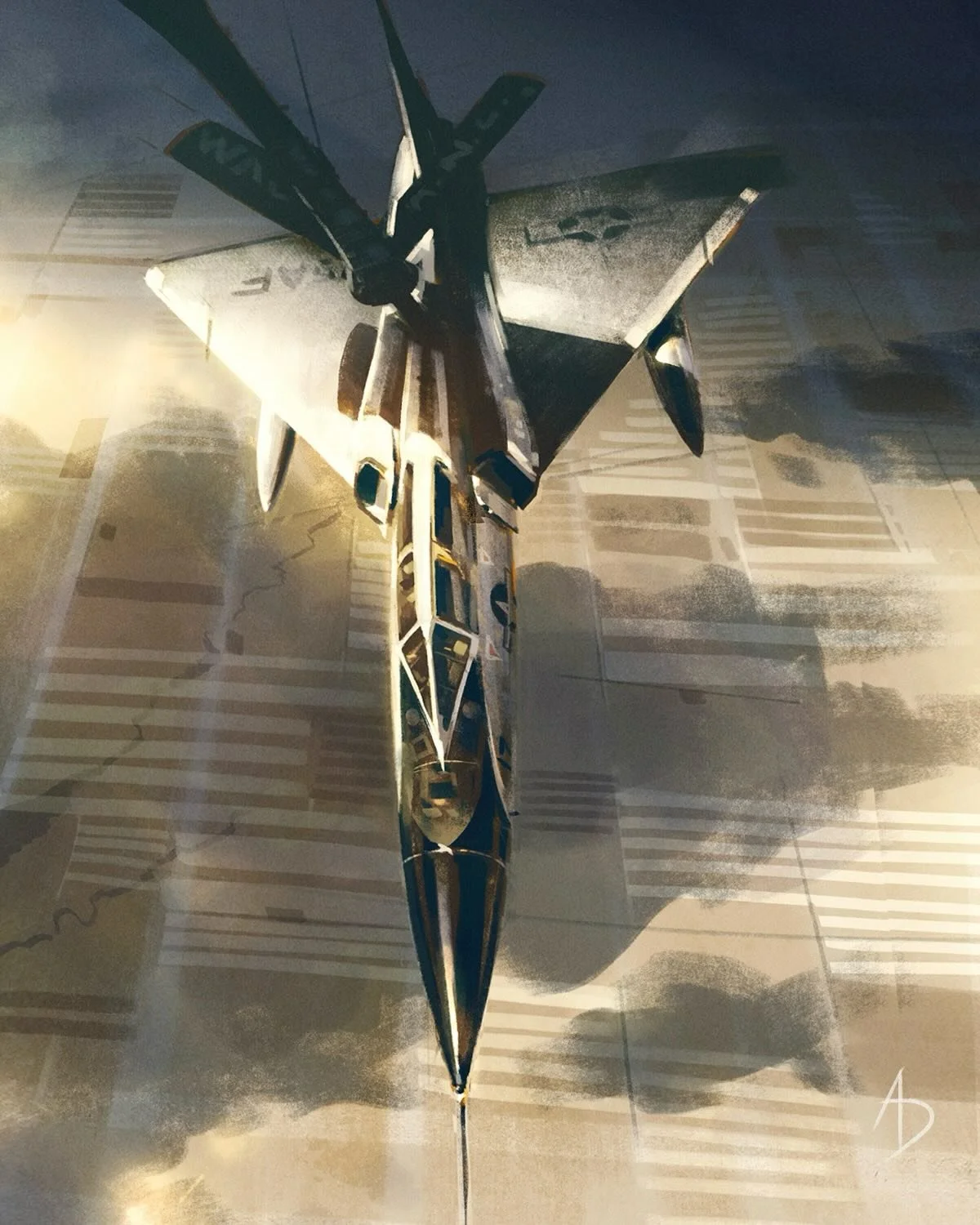 From sketch to final color and detail! My F-106 Delta Dart was a lot of fun to work through! I was trying to create a dramatic dappled light from cloud shadows. I like when a portion of the image is allowed to be blown out with a bright spot. Overall