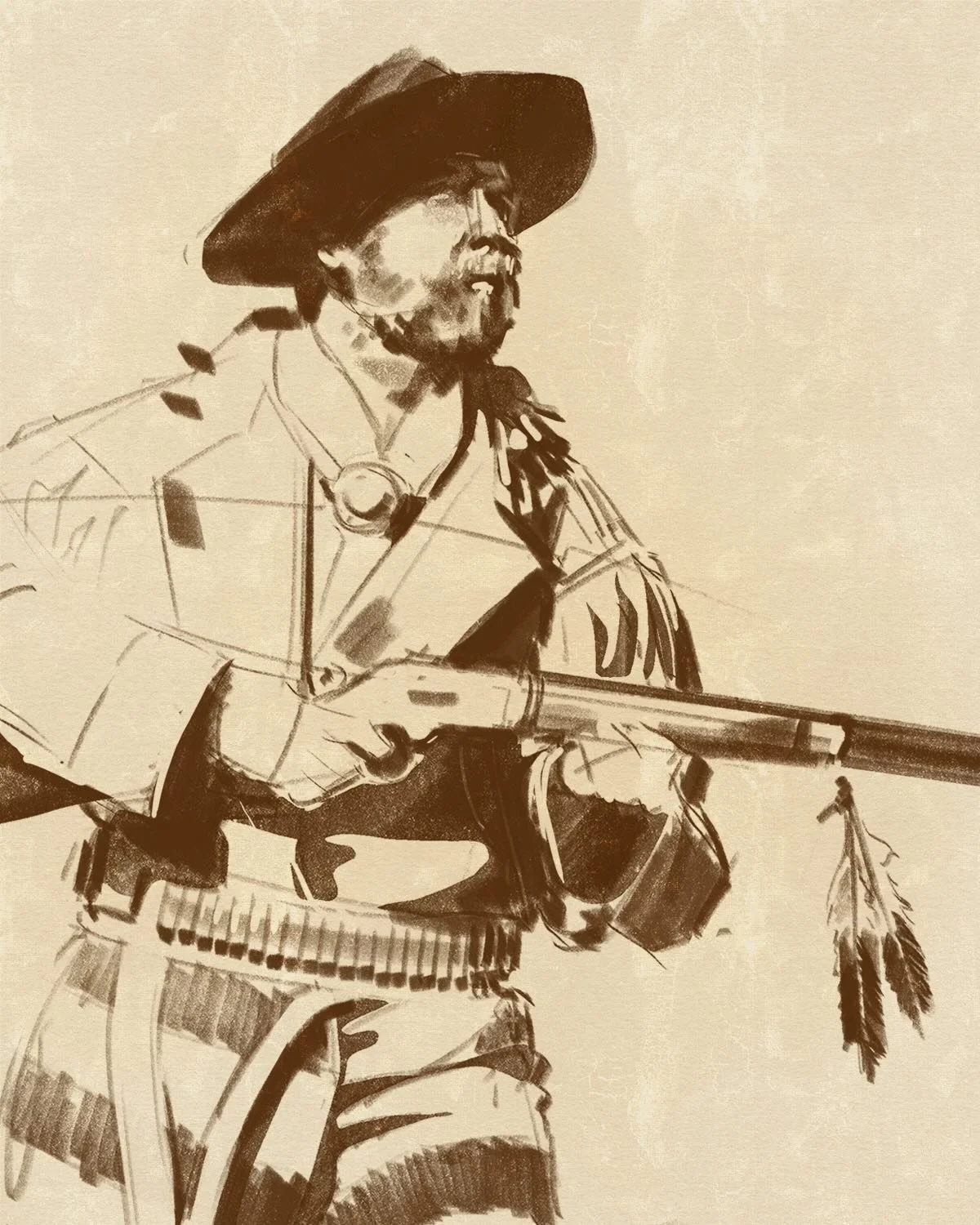 A closer look at my Mountain Man study. I&rsquo;d really like to create a full painting or illustration for one of these guys. #digitalsketch #mountainman #cowboy #westernart #artprocess
