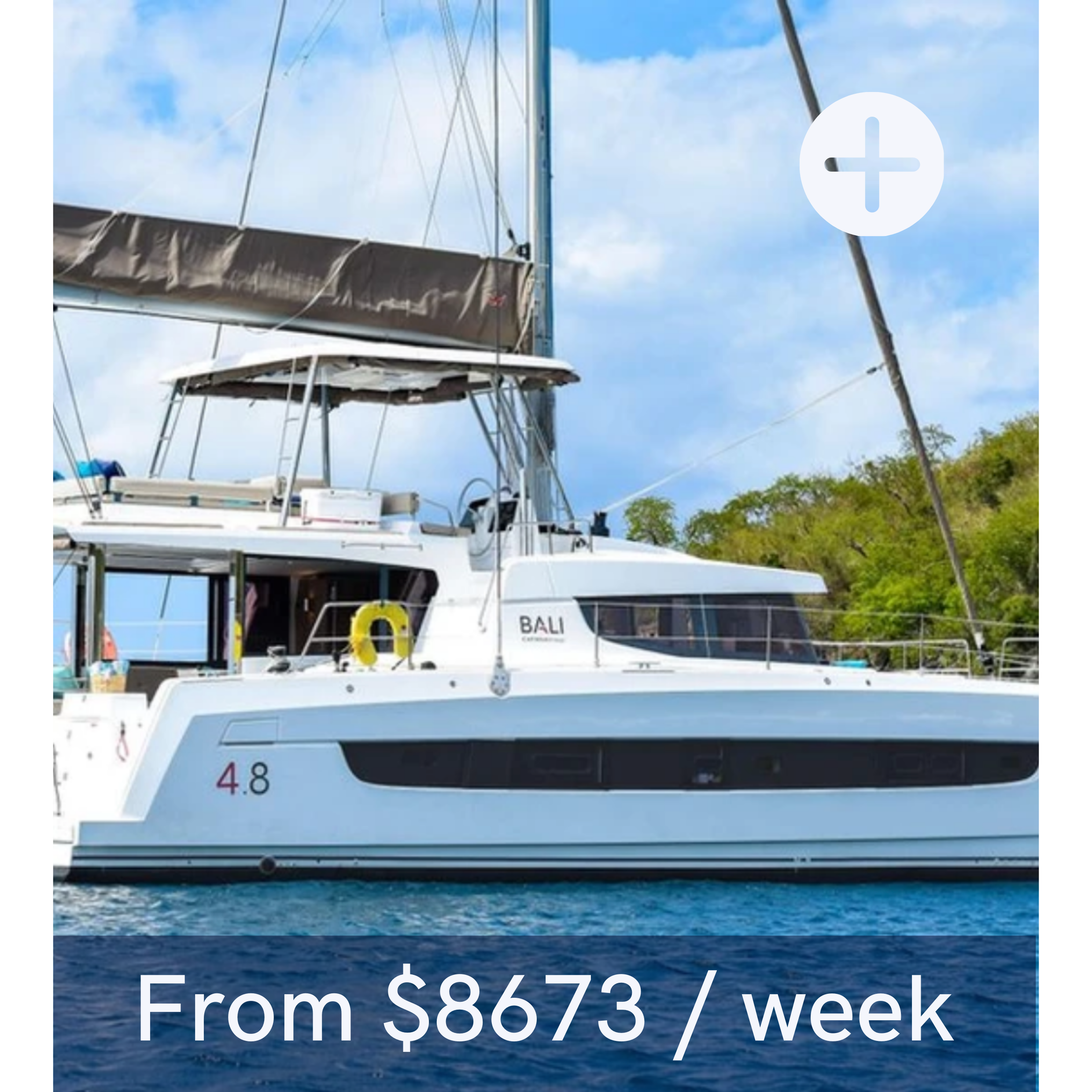 Sailboat on water with pricing overlay