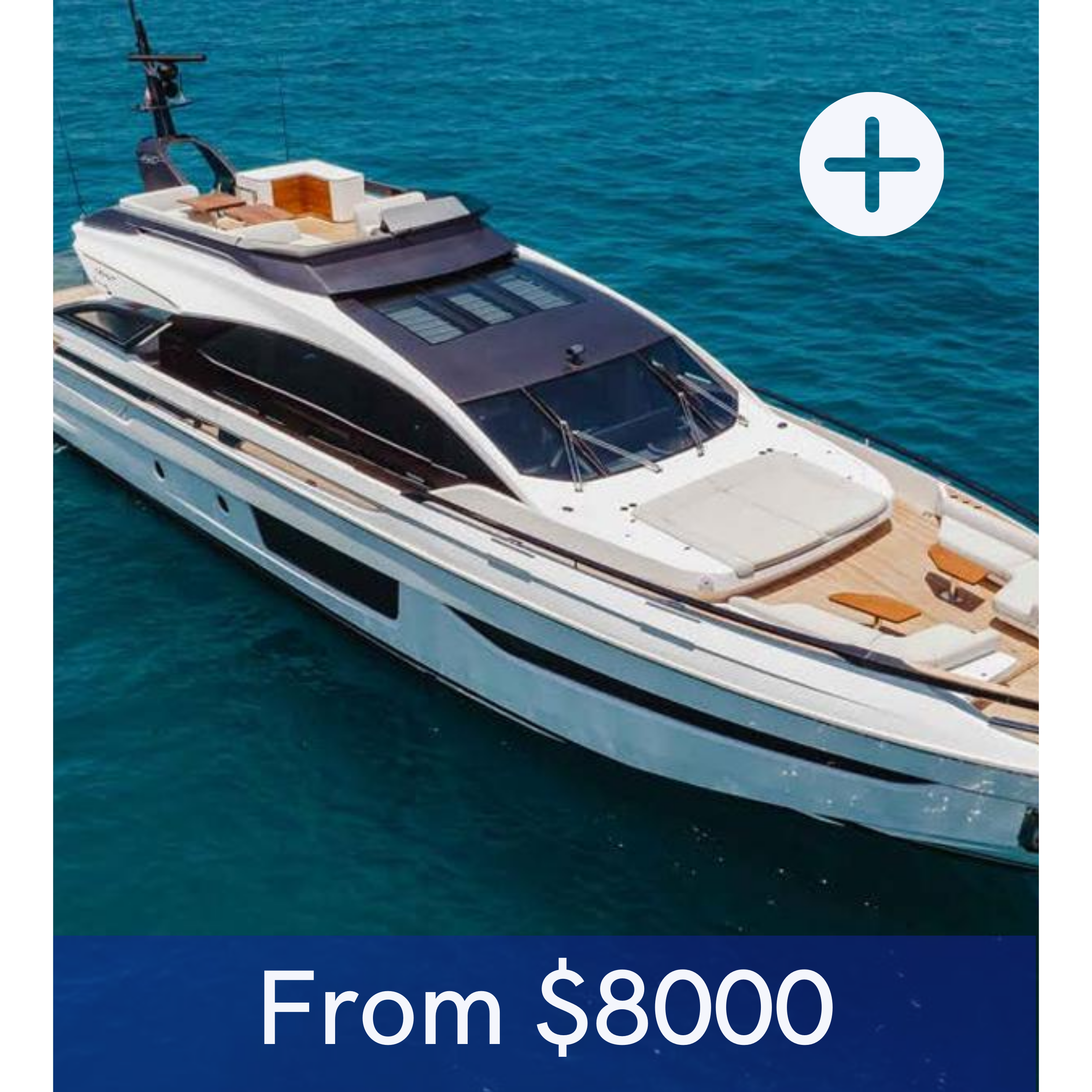 Luxury yacht on water with price tag of $8000
