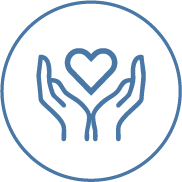 Hands cradling a heart inside a circle