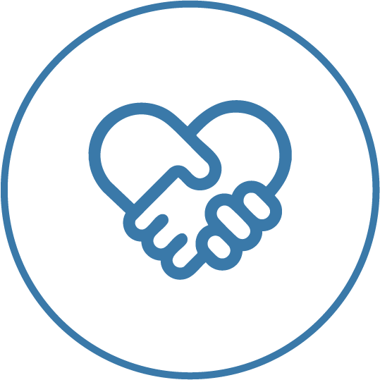 Icon of two hands shaking inside a heart outline, symbolizing partnership or support.