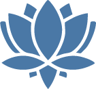 Stylized blue lotus flower logo.