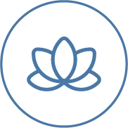 Simple line drawing of a lotus flower inside a circle