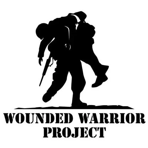 Silhouette of a soldier carrying a person, with the text 'Wounded Warrior Project' below.