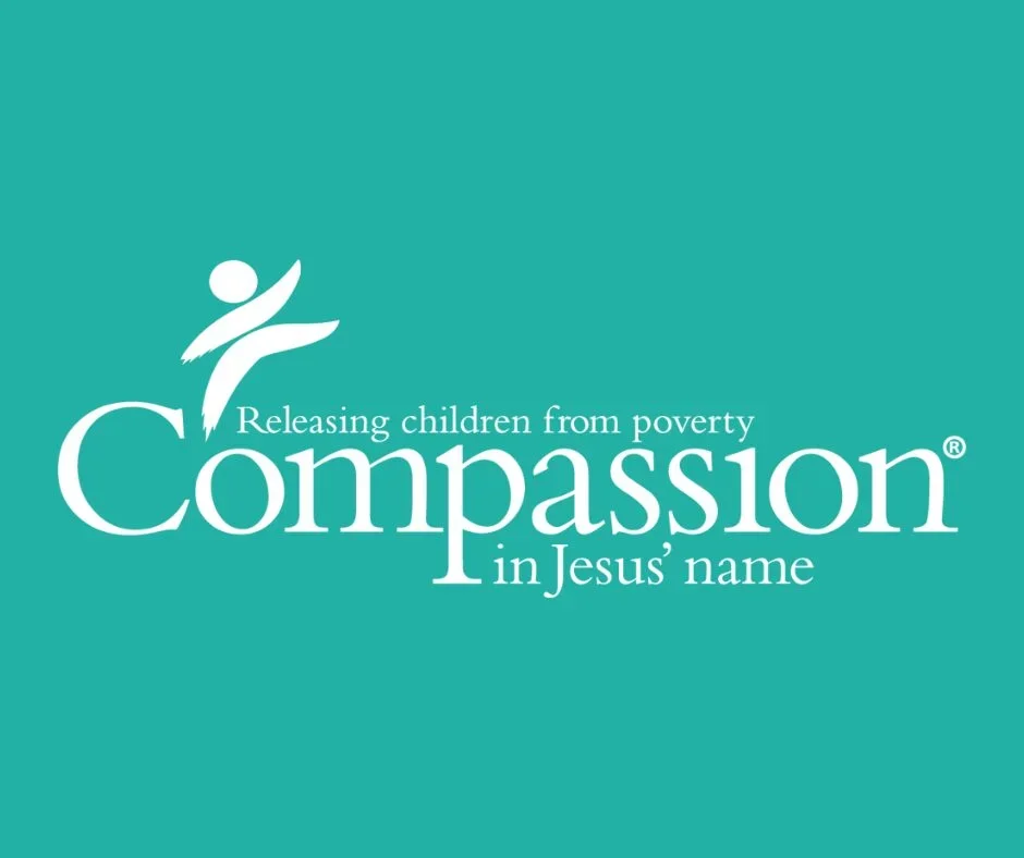 Logo for Compassion, an organization dedicated to releasing children from poverty in Jesus' name, featuring a stylized human figure and text.