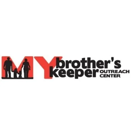 Logo of Brothers Keeper Outreach Center featuring silhouettes of a family holding hands with the text "Brother's Keeper" and "Outreach Center."