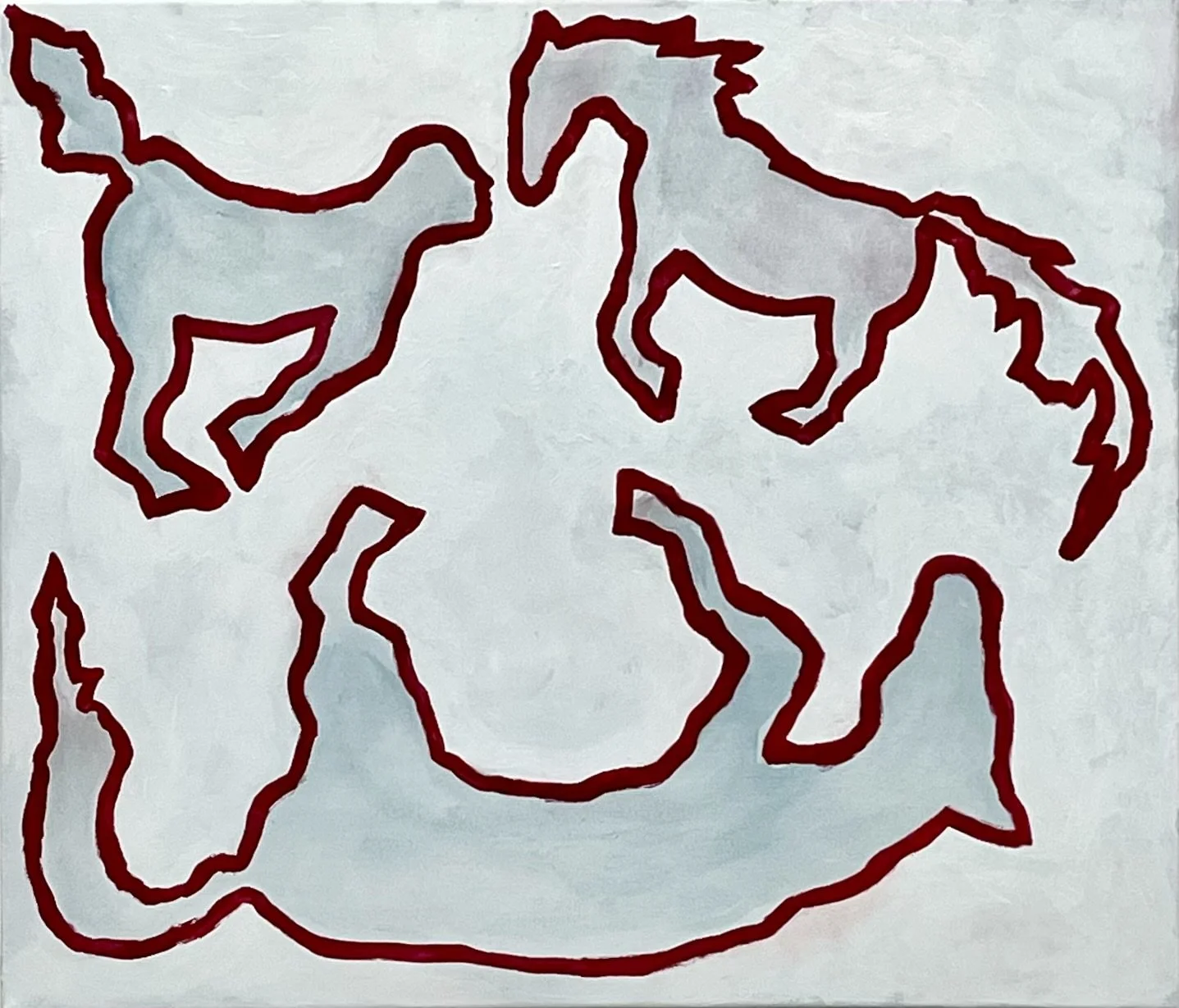Outline drawings of a horselike figures created with red lines on a light background.