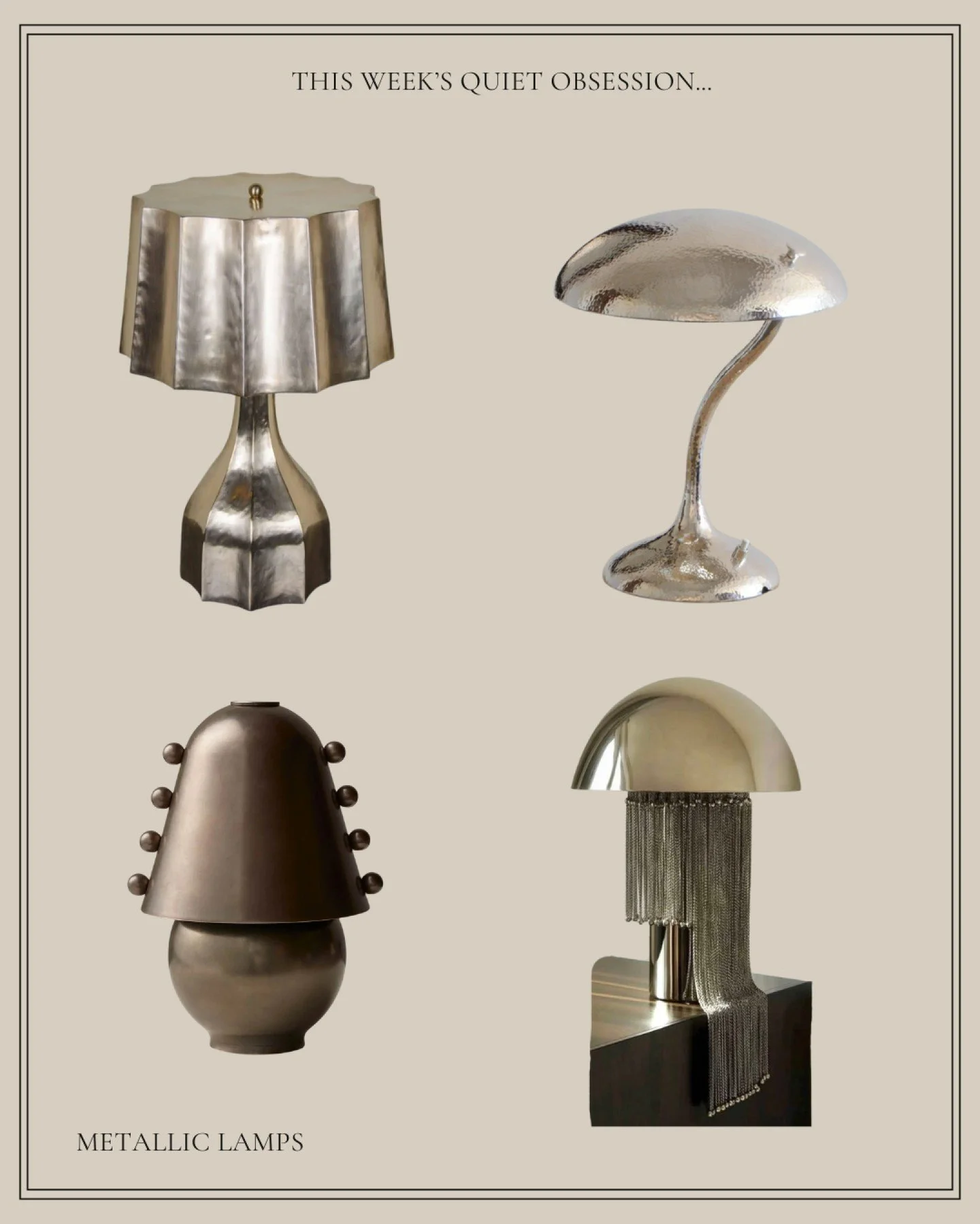 There's something undeniably magical about metallic lamps, I'm really feeling them right now! They add a touch of glamour and sophistication to any space, just like a stunning piece of jewelry enhances your outfit. These lamps can elevate your home d