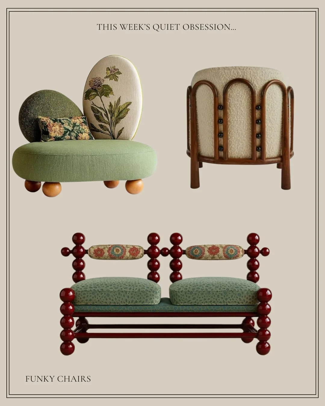 These whimsical chairs, with their vintage charm and modern flair, embody a delightful blend of nostalgia and contemporary design. Each piece is not just furniture but a statement, a conversation starter that invites inspiration into your home. 

Let