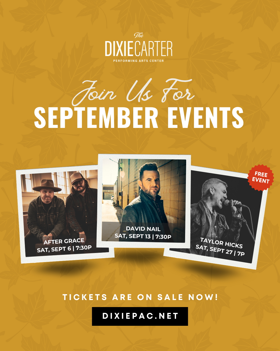 monthly events calendar graphic design for Dixie PAC September programming