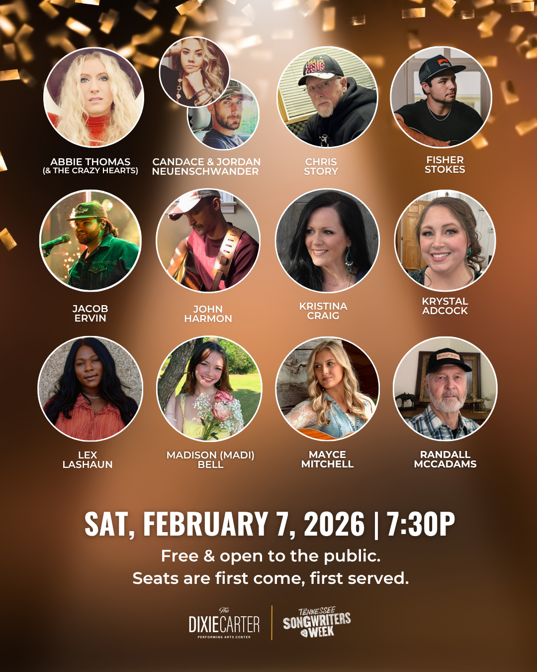 event lineup graphic design featuring multiple speakers for live event at Dixie PAC
