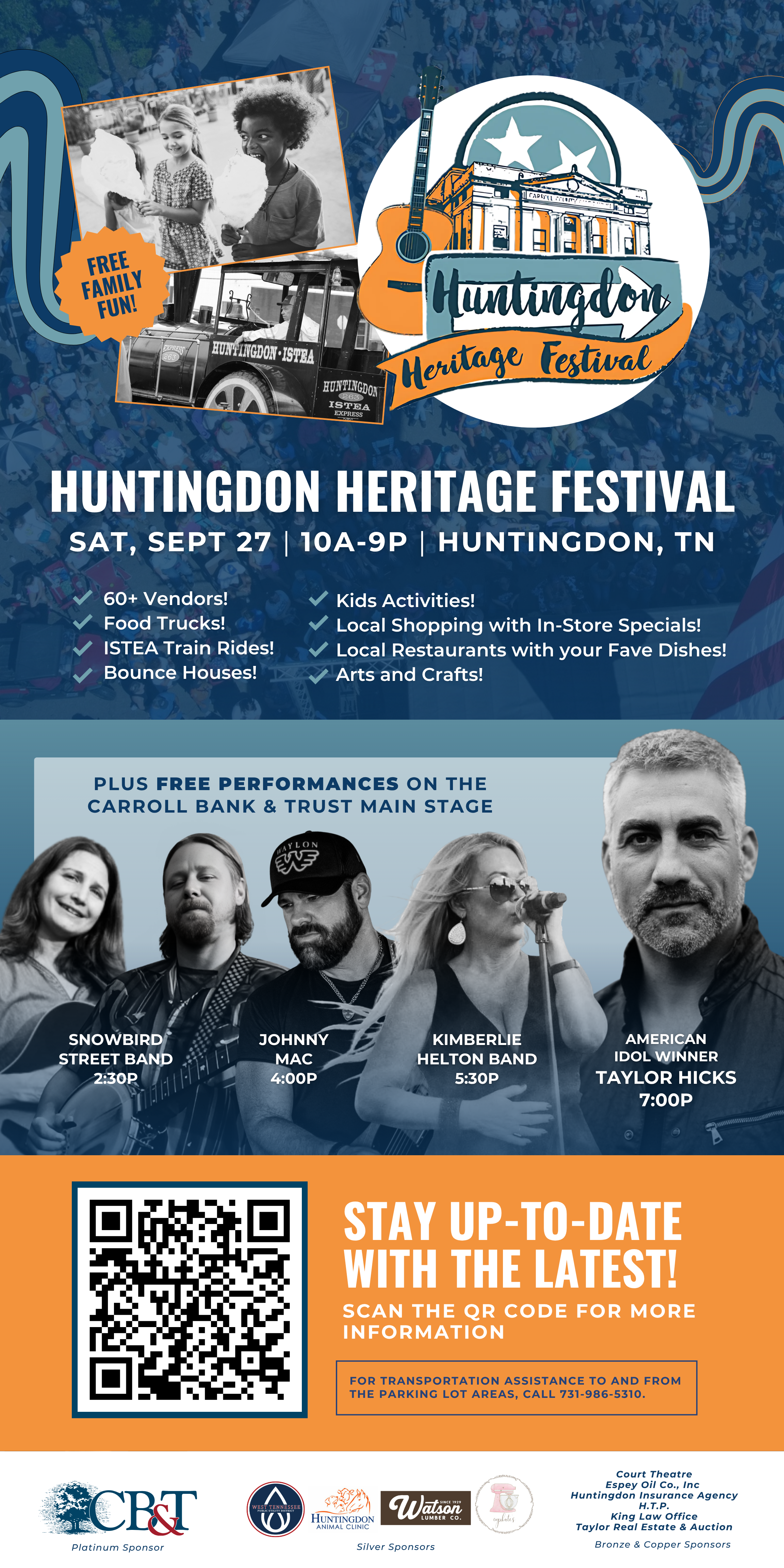 festival poster design and event marketing for Huntingdon Heritage Festival live music and community event in Tennessee