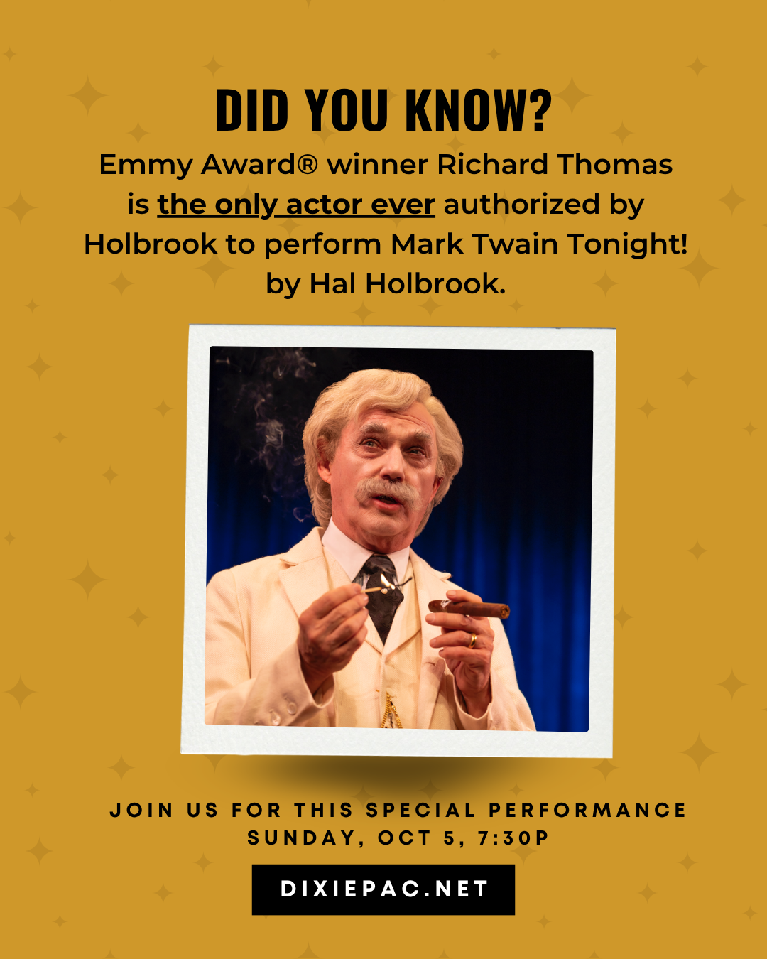 event promotion design for Mark Twain performance by Hal Holbrook at Dixie PAC