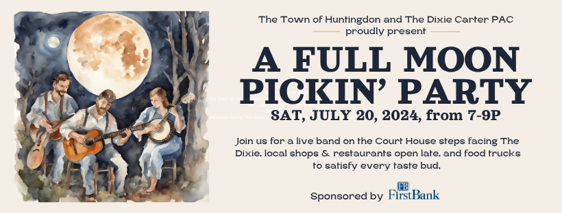 event promotion banner design for Full Moon Pickin Party live music event at Dixie PAC