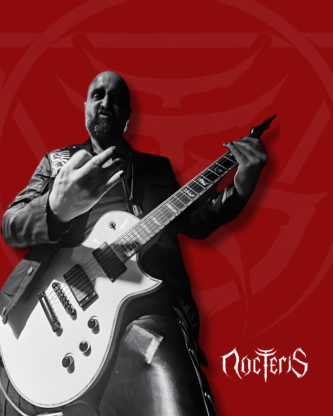artist promotional social graphic featuring guitarist for metal band Nocteris