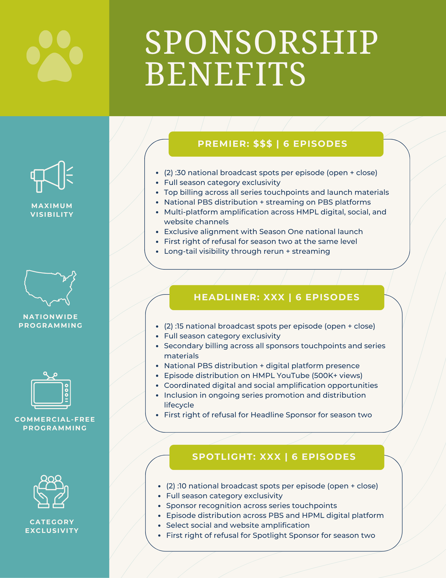 pitch deck design for television show development and funding pitch for sponsors