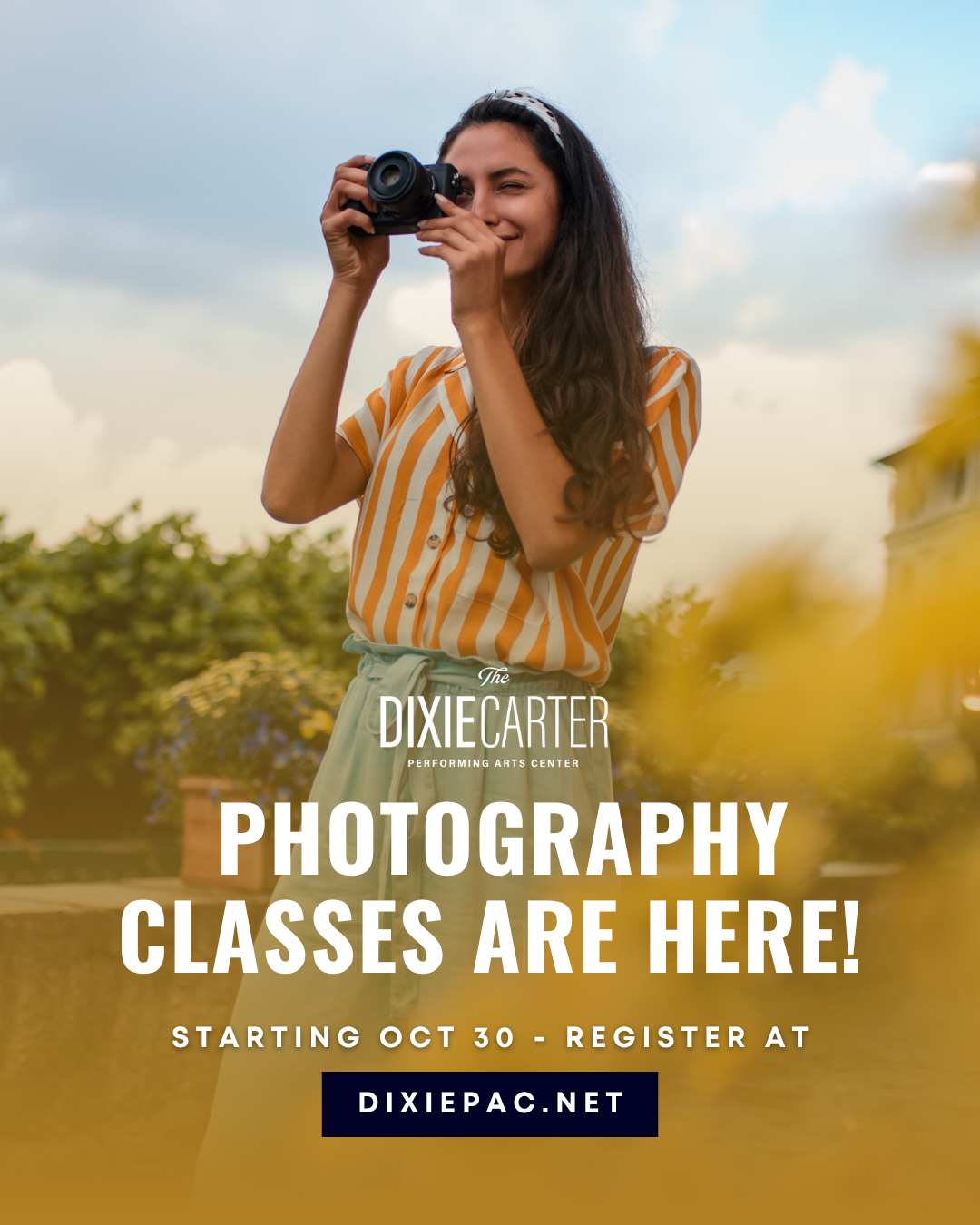 promotional graphic for photography classes at Dixie PAC West Tennessee