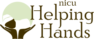 Logo for Helping Hands with a green circle, white hands, and brown background.