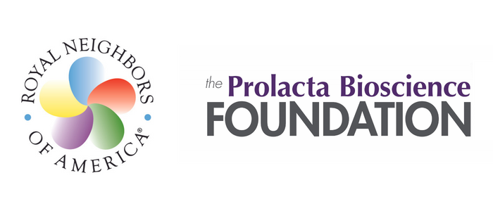Logo of the Royal Neighbors of America and the Prolacta Bioscience Foundation.