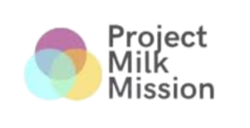 Pink Yellow and Blue Circles coming together. Project Milk Mission on right