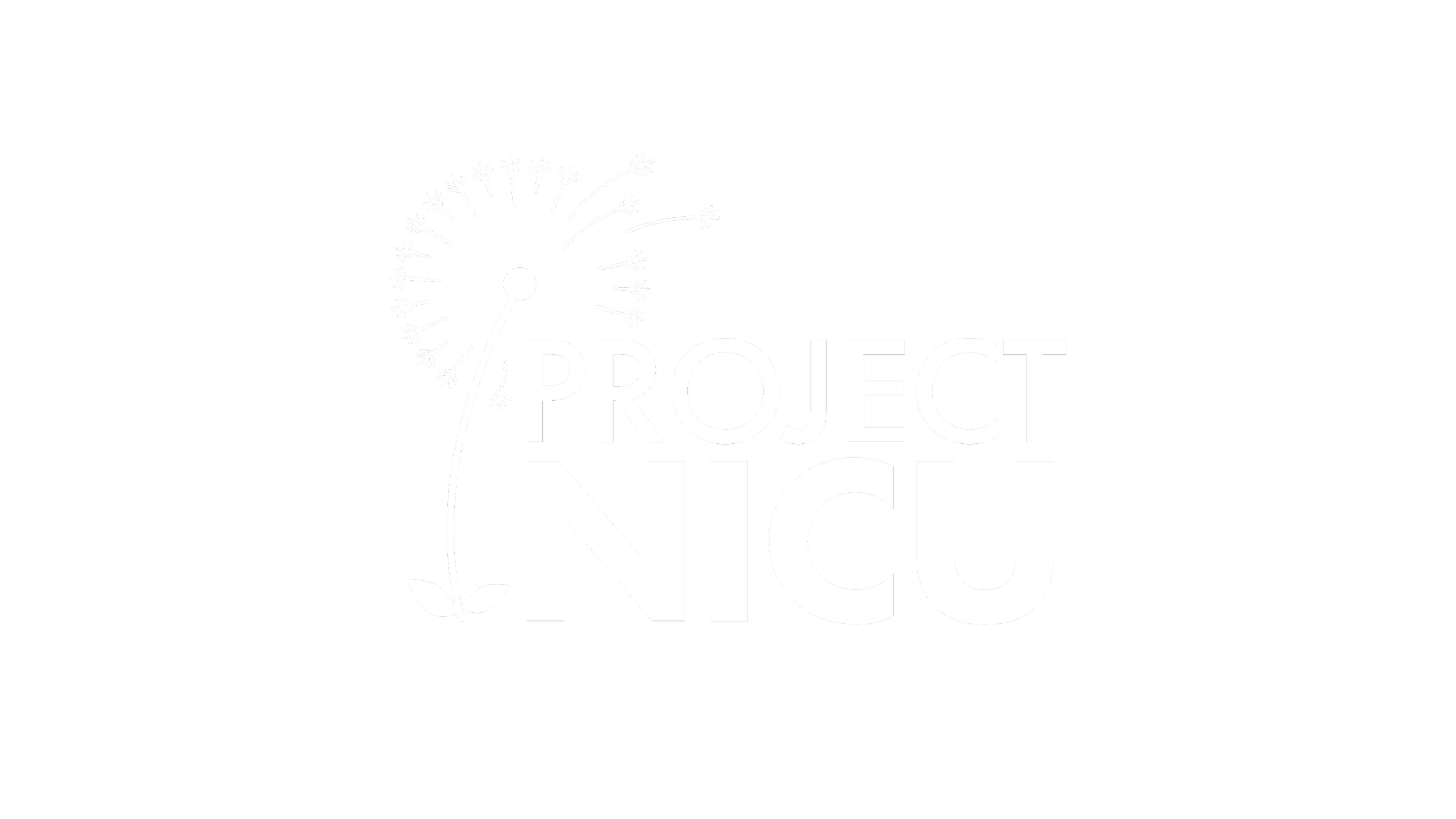 Logo for Project NICU featuring a stylized dandelion with part of its seed dispersal pattern represented by white lines and leaf on a black background.