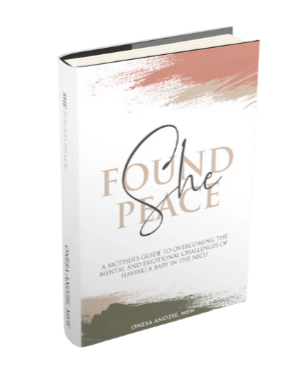 White book with pink and green in corners. She Found Peace on front