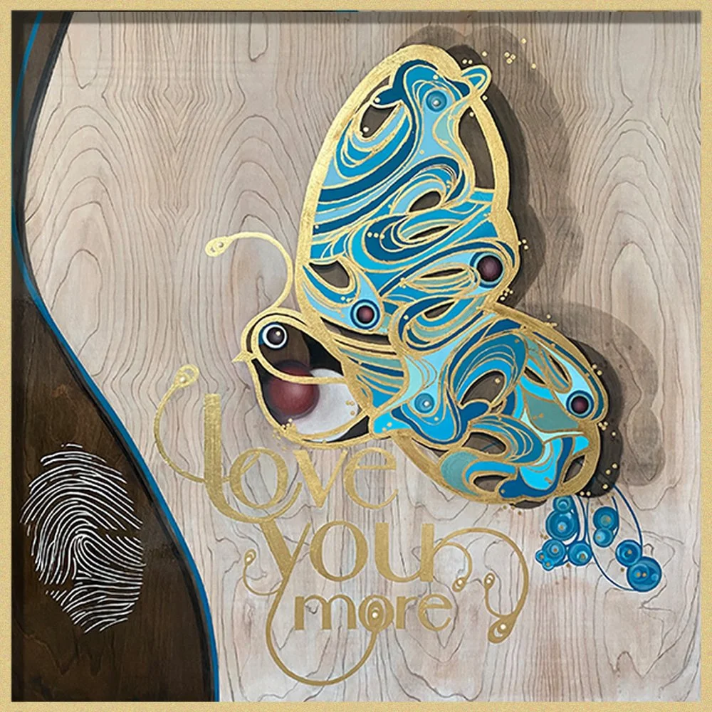 Hand-painted butterfly legacy art on wood with gold leaf gold frame
