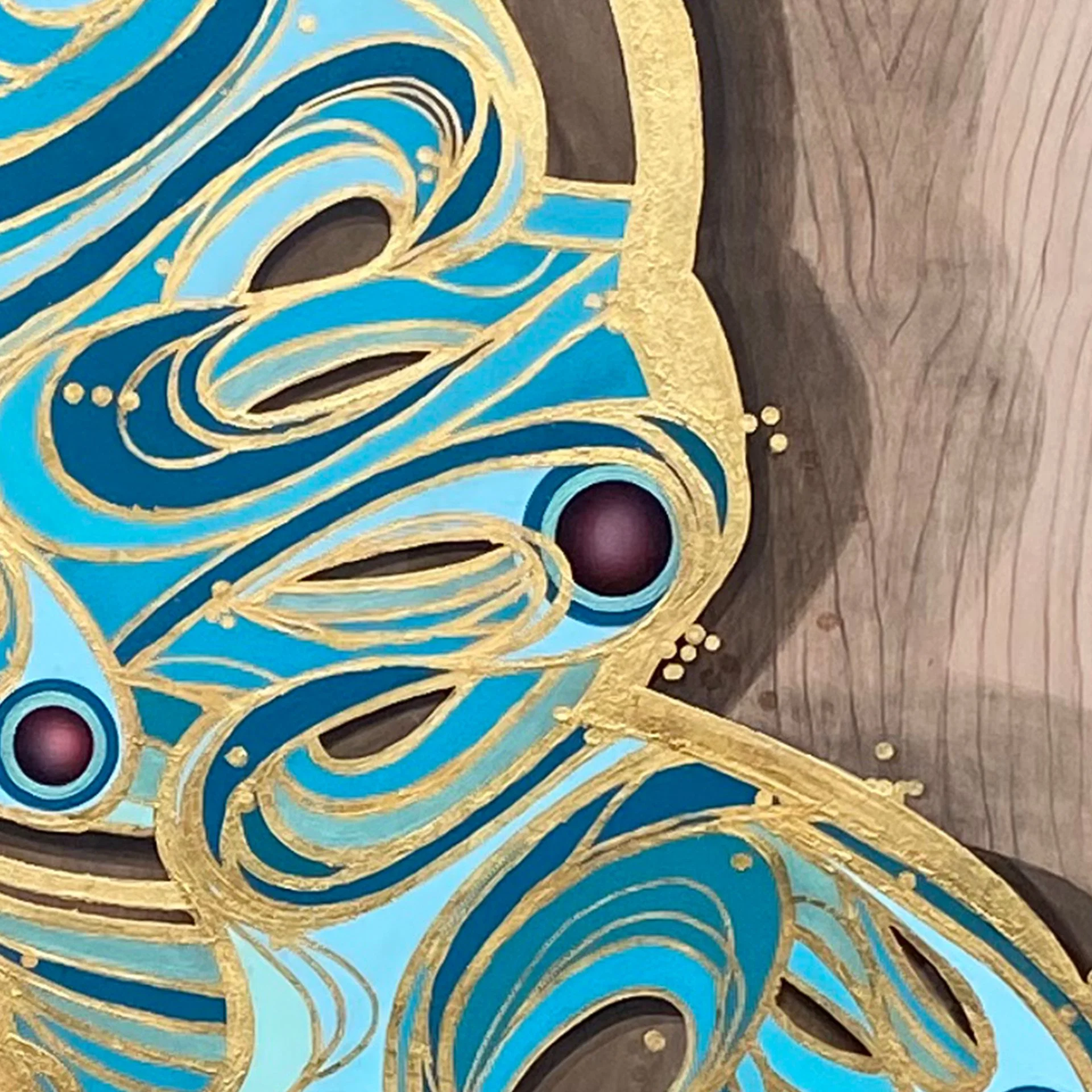 Hand-painted story art on natural wood with 24k gold leaf — Lisa Jane Design commission