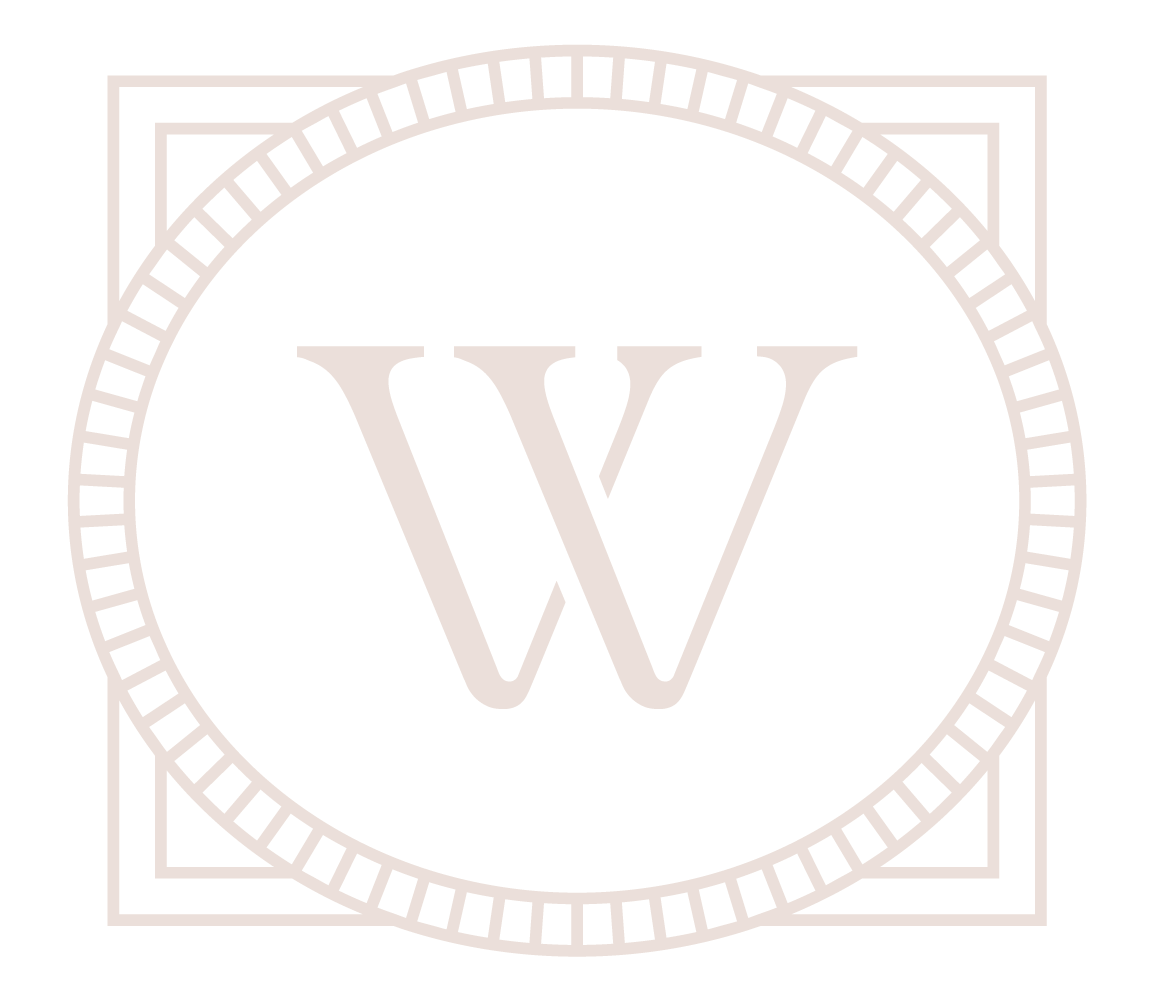 A logo with a large bronze letter W inside a black circle, surrounded by a decorative bronze border, on a black background.