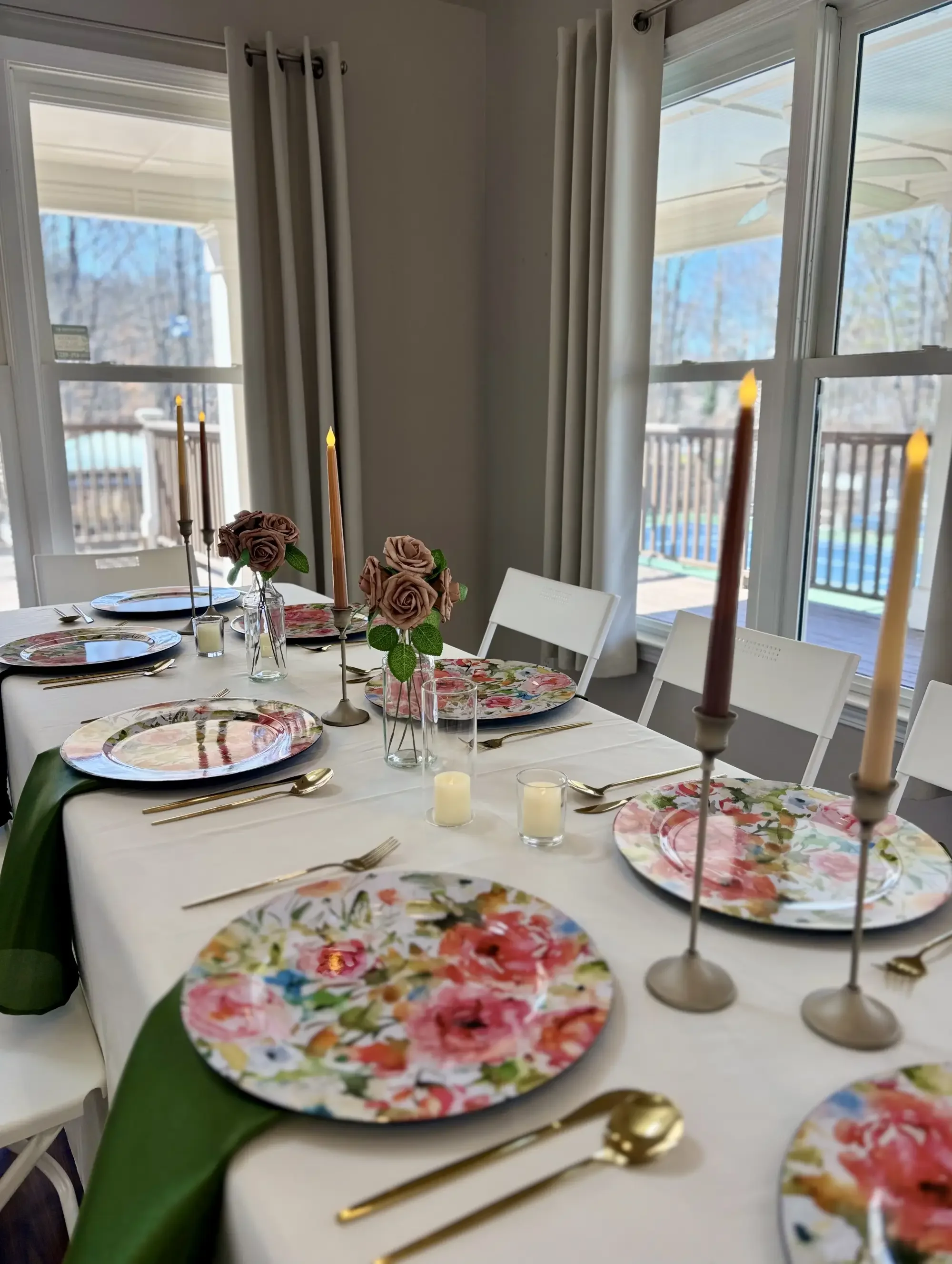 Blush and bashful table setting during a small dinner party by Defining Moments Special Events