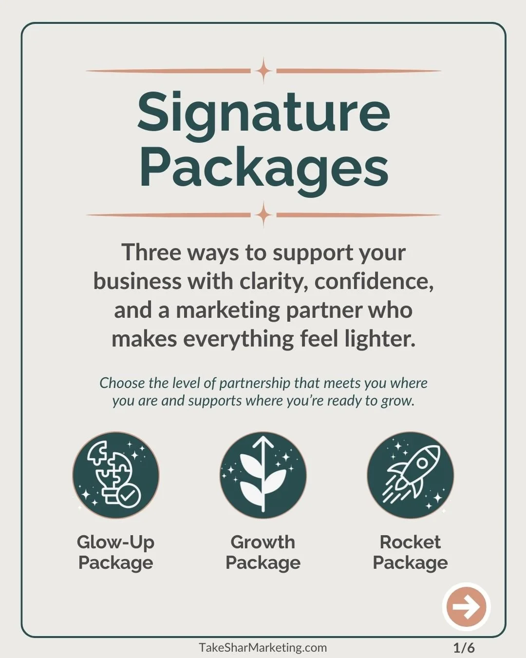 Marketing doesn&rsquo;t have to feel overwhelming, scattered, or heavy. ✨

My Signature Packages are designed to meet you exactly where you are and support where you&rsquo;re ready to go, with clarity, confidence, and a true marketing partner in your