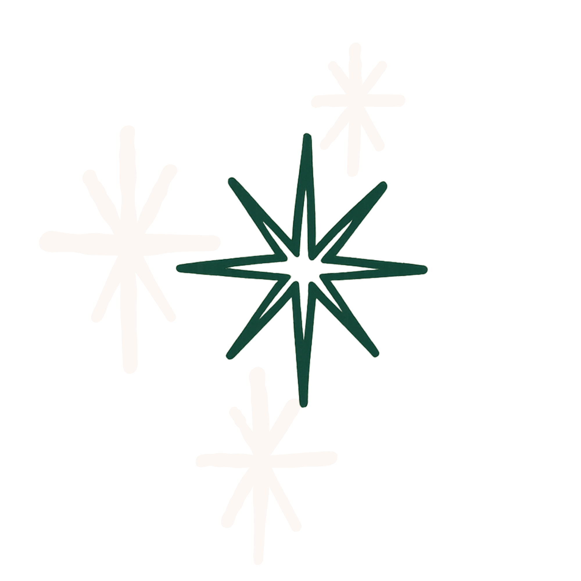 A digital illustration of a star with a central point, featuring multiple branches extending outward, with some topped with smaller, secondary stars in white and green colors.